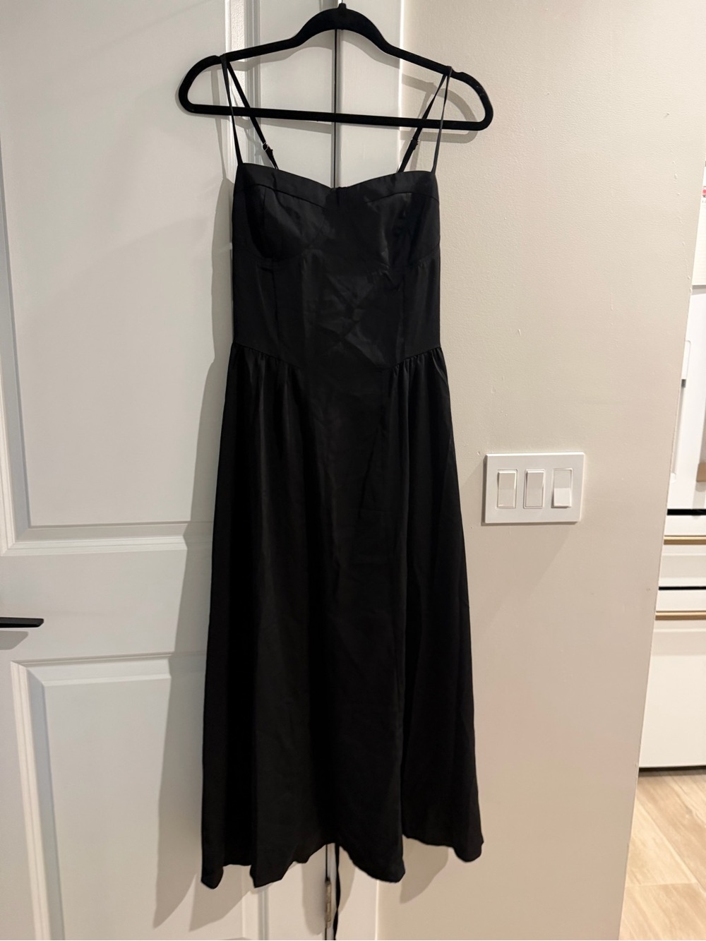 Classic Black Spaghetti-Strap Midi Dress
